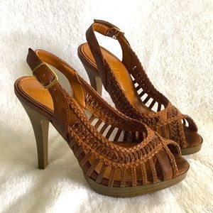 Chestnut braided strap stiletto heels🤎🤎